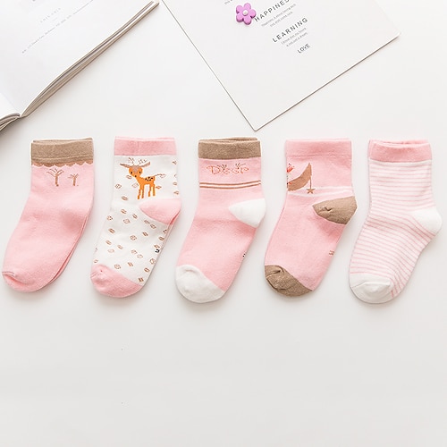 

Toddler Girls' 5 Pairs Children's Day Socks Multicolor Animal Patchwork Spring Summer Sweet Daily Wear 1-5 Years