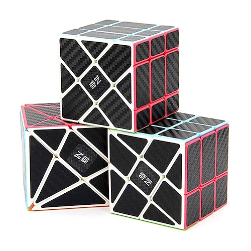 

QiYi Speed Cube Set, Magic Cube Bundle of 3x3x3 Fisher Cube 3x3x3 Axis Cube 3x3x3 Windmill Cube Carbon Fiber Sticker Puzzle Toys Puzzle Bundle