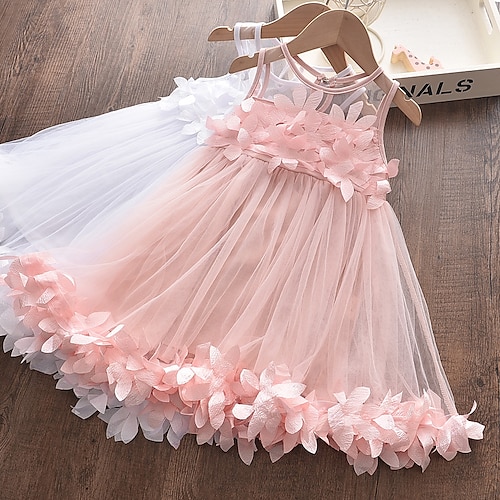 

Kids Girls' Dress Floral Sundress Knee-length Dress Daily Mesh Cotton Sleeveless Sweet Dress Pink