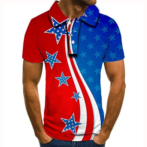 

Men's Collar Polo Shirt Golf Shirt Tennis Shirt Graphic Prints American Flag Collar Blue 3D Print Street Casual Short Sleeve Button-Down Clothing Apparel Fashion Cool Casual / Sports