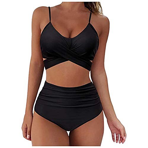 

Women's Bikini 2 Piece Swimsuit High Waist Cross Solid Color Screen Color Snake skin Continue to add color Black Yellow Swimwear Bathing Suits New Vacation Sexy