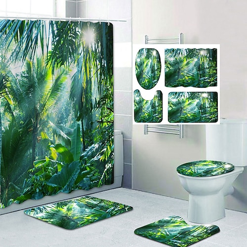 

Coconut Trees In The Sunset Pattern Printing Bathroom Shower Curtain Leisure Toilet Four-Piece Design