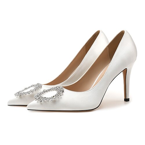 

Women's Wedding Shoes Wedding Heels Bridal Shoes Rhinestone Stiletto Heel Pointed Toe Satin Loafer Solid Colored Black Red White