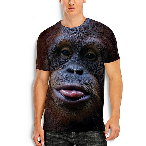 

Men's T shirt Tee Tee Animal Orangutan Graphic Prints Round Neck Brown 3D Print Daily Holiday Short Sleeve Print Clothing Apparel Designer Casual Big and Tall / Summer / Summer
