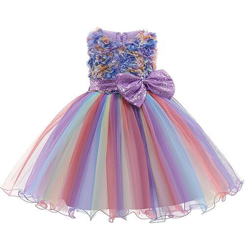 

Kids Girls' Dress Patchwork Knee-length Dress Pleated Sleeveless Sweet Dress Purple Pink