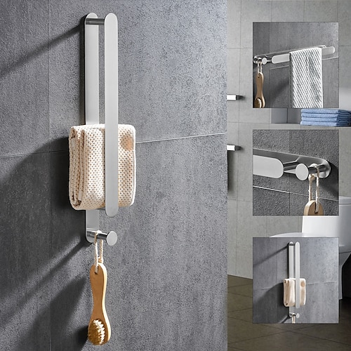 

Brushed Multifunctional Towel Bar with Hook 304 Stainless Steel Electroplated, 40cm, Brushed, Bathroom and Kitchen Shelf Punch-free