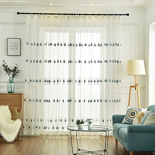 

Two Panel European Style Embroidered Window Screen Living Room Bedroom Dining Room Children's Room Study Semi-Transparent Screen Curtain