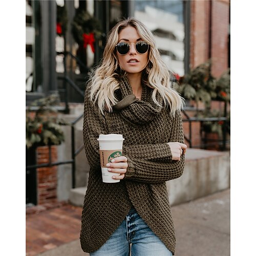 

Women's Pullover Sweater jumper Jumper Crochet Waffle Knit Tunic Button Split Solid Color Turtleneck Basic Stylish Daily Winter Fall Creamy-white ArmyGreen S M L / Long Sleeve / Chunky / Casual