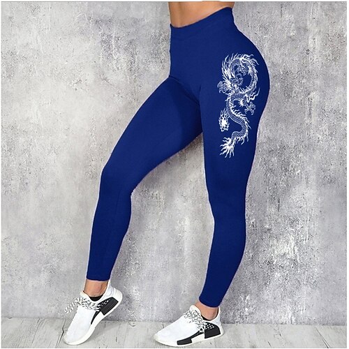 

Women's Leggings Blue Black Mid Waist Sports Fashion Sporty Leisure Sports Weekend Print Stretchy Ankle-Length Comfort Dragon S M L XL XXL / Skinny