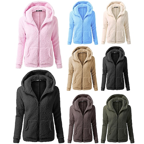 

Women's Long Sleeve Hooded Full Zip Polar Fleece Jacket Hoodie Jacket Hiking Windbreaker Winter Outdoor Windproof Soft Warm Lightweight Outerwear Trench Coat Top Single Slider Climbing Camping