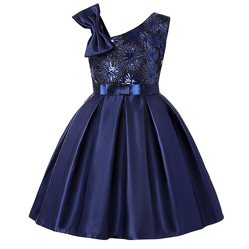 

Enfants Fille Robe Fleur Manche Courte Soirée Anniversaire Paillettes Noeud Princesse Doux Coton Au dessus du genou Robe Fourreau Eté Printemps Automne 3-10 ans Bleu Roi