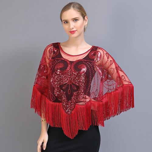 

Shawl & Wrap Women's Wrap Bolero 1920s Elegant Sparkle & Shine 3/4 Length Sleeve Tulle Wedding Wraps With Tassel For Wedding Summer / Embroidery