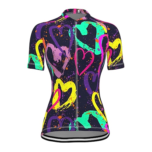 

21Grams Women's Cycling Jersey Short Sleeve Bike Jersey Top with 3 Rear Pockets Mountain Bike MTB Road Bike Cycling Fast Dry Breathable Quick Dry Moisture Wicking Purple Rainbow Heart Polyester