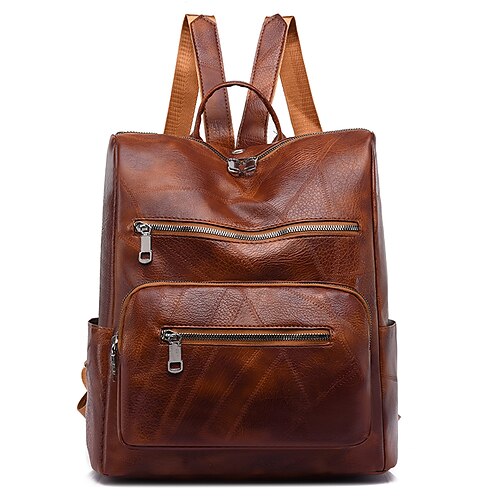 

Men's Women's Backpack School Bag Rucksack Commuter Backpack PU Leather Waterproof Zipper School Daily Wine Black Brown Coffee