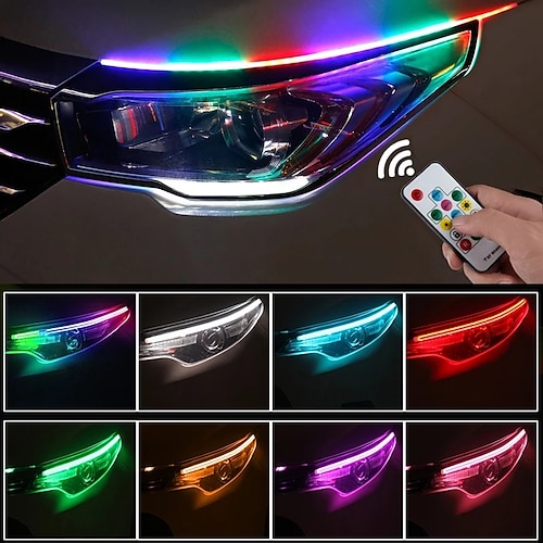

OTOLAMPARA 2pcs Flexible Flowing RGB LED Strips Daytime Running Light DRL Multi-colors LED Strips Turn Signal Lights For Headlight Remote Control Model or APP Control Model