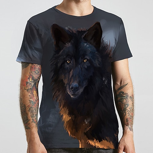 

Men's Unisex T shirt Tee Shirt Tee Wolf Graphic Prints Round Neck Gray 3D Print Plus Size Casual Daily Short Sleeve Print Clothing Apparel Basic Designer Big and Tall / Summer / Regular Fit / Summer