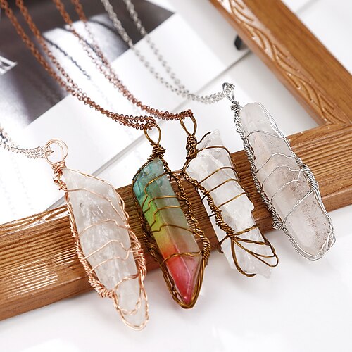 

natural white crystal color-plated hexagonal pillar tree of life necklace