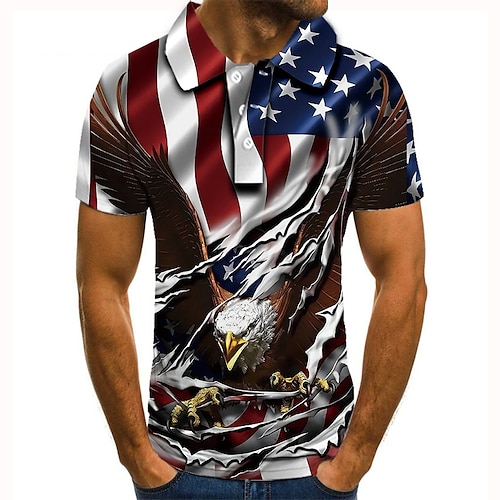 

Men's Collar Polo Shirt Golf Shirt Tennis Shirt Graphic Prints Eagle American Flag National Flag Collar Green Blue Dark Green Red Black 3D Print Street Casual Short Sleeve Button-Down Clothing Apparel