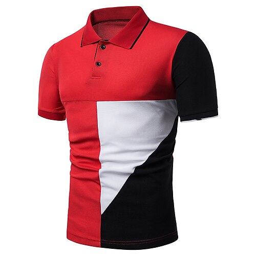 Men's Collar Polo Shirt Golf Shirt Tennis Shirt Color Block Collar Shirt Collar Red Black Daily Holiday Short Sleeve Patchwork Clothing Apparel Cotton Active Sophisticated / Summer / Summer / Slim