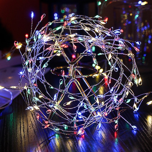 

LED String Lights Firecracker Copper Wire Flexible 2M 5M Set Fairy Garland Holiday Light for Wedding Holiday Party Room Decoration Warm White Colorful Lamp AA Battery Operated
