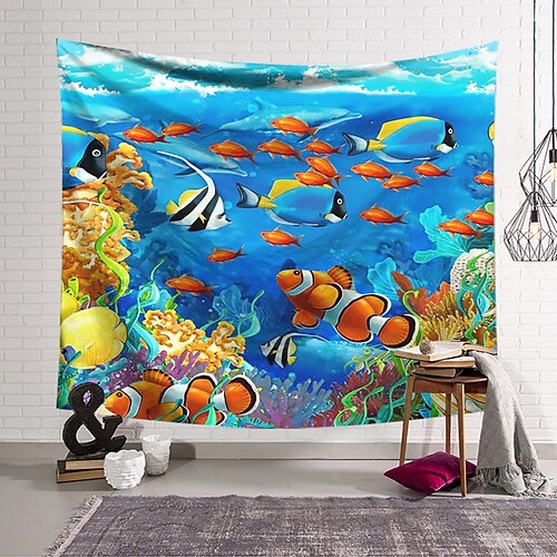 

Wall Tapestry Art Decor Blanket Curtain Hanging Home Bedroom Living Room Decoration Polyester Animated Underwater World Fish