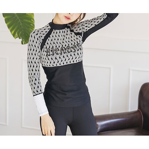

Women's Rashguard Swimsuit Swimwear Bathing Suit UV Sun Protection UPF50 Breathable Long Sleeve 4-Piece - Swimming Surfing Water Sports Grid Pattern Autumn / Fall Spring Summer / Quick Dry