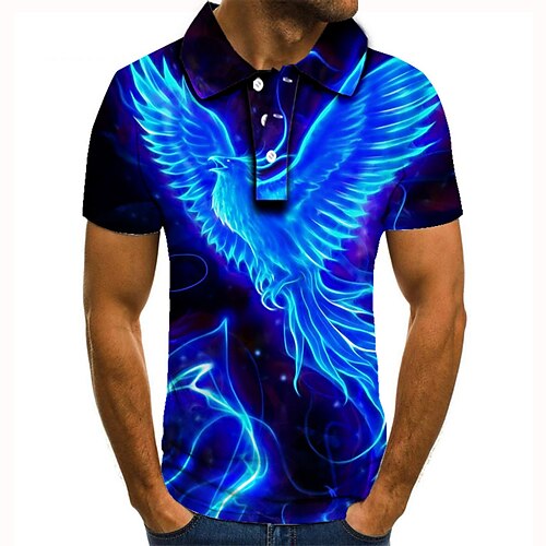 

Men's Collar Polo Shirt Golf Shirt Tennis Shirt Animal Bird Collar Blue 3D Print Street Casual Short Sleeve Button-Down Clothing Apparel Fashion Cool Casual / Sports