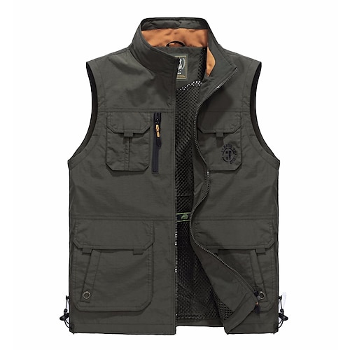 

Men's Fishing Vest Hiking Vest Sleeveless V Neck Vest / Gilet Jacket Top Outdoor Quick Dry Lightweight Breathable Multi Pockets Autumn / Fall Spring Summer Polyester Solid Color Army Green Khaki Dark