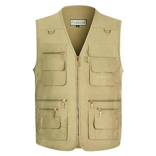 

Men's Fishing Vest Hiking Vest Work Vest Sleeveless Vest / Gilet Jacket Top Outdoor Breathable Quick Dry Lightweight Sweat wicking Dark Khaki Cream color A blue Hunting Fishing Climbing
