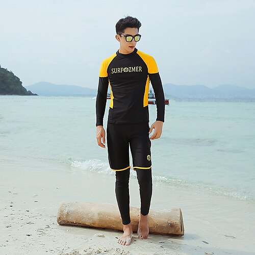 

Men's Rashguard Swimsuit Spandex Swimwear Bathing Suit UV Sun Protection UPF50 Breathable Long Sleeve 3-Piece - Swimming Surfing Water Sports Patchwork Autumn / Fall Spring Summer / Quick Dry