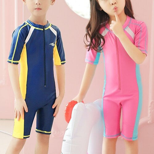 

Boys Girls' Rash Guard Dive Skin Suit UV Sun Protection Breathable Quick Dry Short Sleeve Swimwear Front Zip Swimming Diving Surfing Snorkeling Patchwork Summer