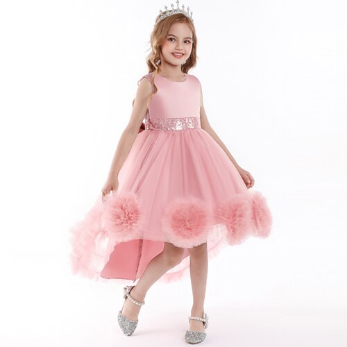 

Kids Girls' High Low Dress Floral Party Performance Sequins Red Asymmetrical Sleeveless Princess Cute Dresses 3-10 Years