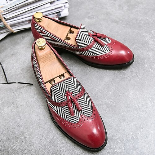 

Men's Loafers & Slip-Ons Tassel Loafers Dress Loafers Tassel Shoes Penny Loafers Business Daily Walking Shoes PU Breathable Non-slipping Wear Proof Red Brown Spring