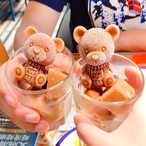 3D Teddy Bear Ice Cube Mold, Silicone Animal Mold, Soap Candle Mold, Ice  Cube for Coffee, Milk, Tea, Candy Gummy Fondant, Cake Baking, Cupcake  Topper