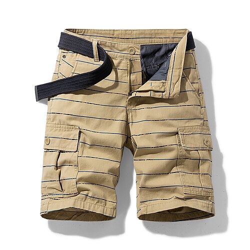 

Men's Chinos Shorts Pants Zipper Multiple Pockets Elastic Drawstring Design Stripe Lines / Waves Solid Colored Comfort Breathable Knee Length Casual Leisure Sports 100% Cotton Chic Modern Casual