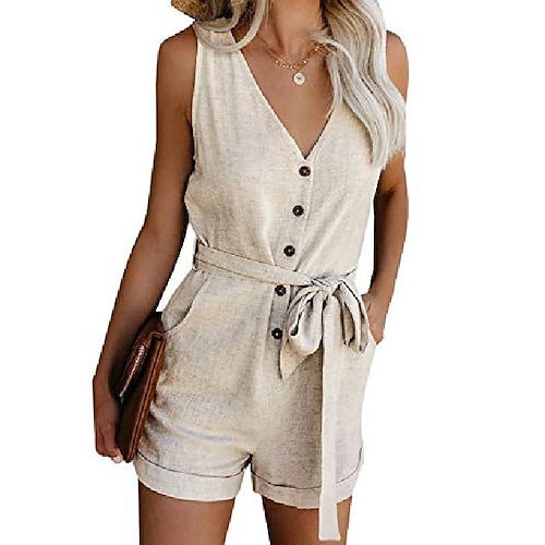 

Women's Romper Solid Color Basic Holiday Daily Wear Regular Fit Sleeveless Wine Blue White S M L Spring & Summer