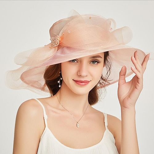 

Fascinators Hats Headwear Organza Polyester / Polyamide Bucket Hat Straw Hat Sun Hat Casual Holiday Vintage Style With Appliques Headpiece Headwear