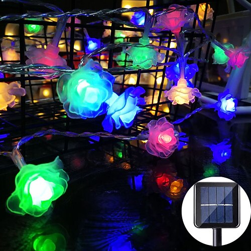 

Rose String Lights Solar Outdoor 6.5M 30LEDs Flower Fairy Lights for Wedding Patio Garden Home Landscape Holiday Decoration Waterproof