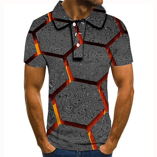 

Men's Golf Shirt Tennis Shirt 3D Print Geometric Graphic Prints Collar Street Casual Button-Down Short Sleeve Tops Casual Fashion Cool Gray / Sports