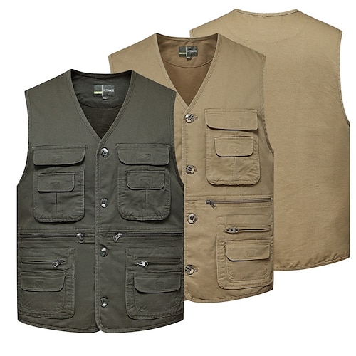 

Men's Hunting Gilet Outdoor Multi-Pockets Wearable Breathable Comfortable Spring Summer Solid Colored Cotton Army Green Khaki