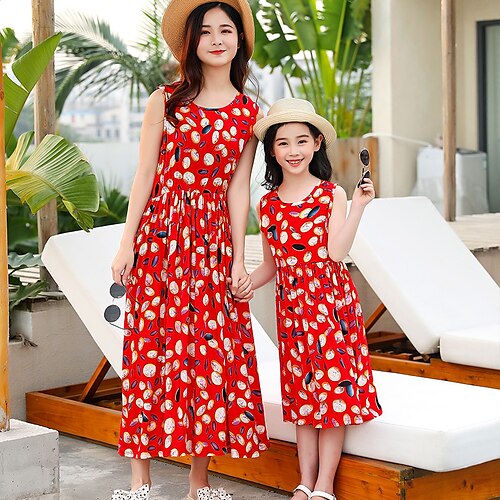 

Dress Mommy and Me Cotton Floral Beach TZ parent-child skirt-big square TZ parent-child skirt-brilliant fireworks TZ parent-child skirt-red fruit Sleeveless Holiday Matching Outfits