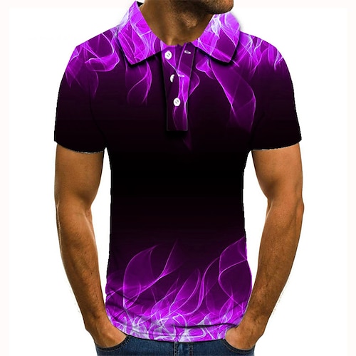 

Men's Collar Polo Shirt Golf Shirt Tennis Shirt Graphic Prints Geometry Collar Purple 3D Print Street Casual Short Sleeve Button-Down Clothing Apparel Fashion Cool Casual / Sports