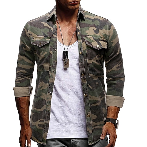 

Men's Hiking Shirt / Button Down Shirts Military Tactical Jacket Jacket Top Outdoor Breathable Quick Dry Lightweight Sweat wicking Camo / Camouflage Army green camouflage Hunting Fishing Climbing