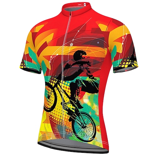 

21Grams Men's Cycling Jersey Short Sleeve Bike Jersey Top with 3 Rear Pockets Mountain Bike MTB Road Bike Cycling Breathable Quick Dry Moisture Wicking Soft Green Yellow Orange Graphic Rainbow