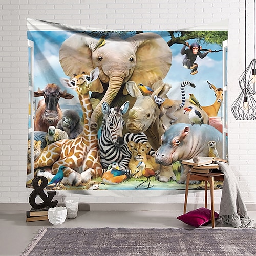 

Animal World Elephant Wall Tapestry Art Decor Blanket Curtain Hanging Home Bedroom Living Room Decoration Polyester