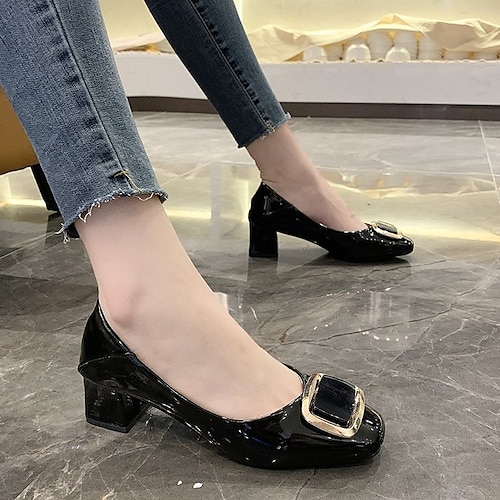 

Women's Heels Office Block Heel Square Toe Elegant Faux Leather Patent Leather Loafer Solid Color Solid Colored Black Red Beige