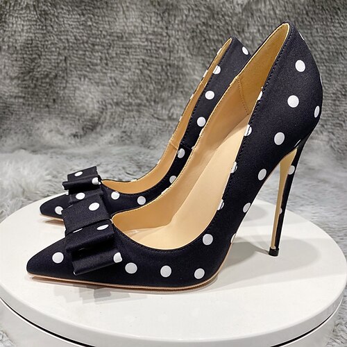 

Women's Heels High Heels Bowknot Stiletto Heel Pointed Toe Satin Loafer Polka Dot Black