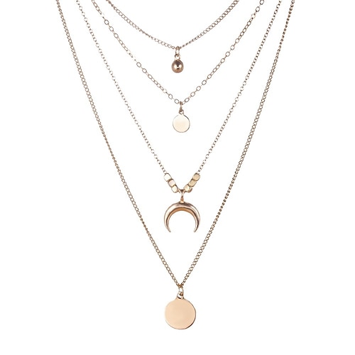 

women's bohemian style moon gold silver multi-layer pendant necklace jewelry