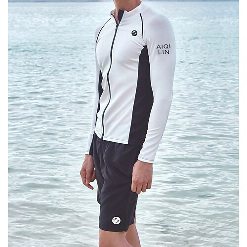 

Men's Rashguard Swimsuit UV Sun Protection UPF50 Breathable Long Sleeve Swimwear Bathing Suit 2 Piece Front Zip Swimming Surfing Patchwork Autumn / Fall Spring Summer / Quick Dry / Quick Dry