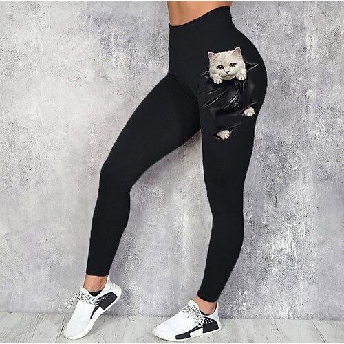 

Women's Leggings Black Mid Waist Sports Fashion Leisure Sports Weekend Print Stretchy Ankle-Length Comfort Animal S M L XL XXL / Skinny